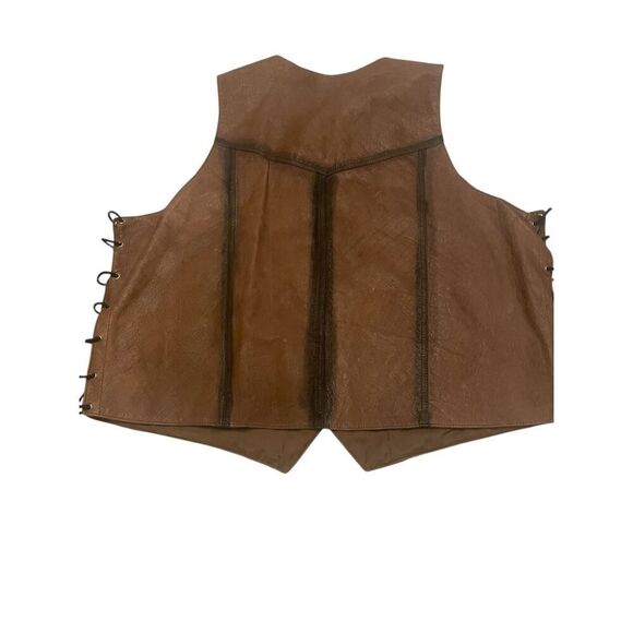 MOB Genuine Leather Biker Vest Button Lace Brown size 2X - Picture 2 of 10
